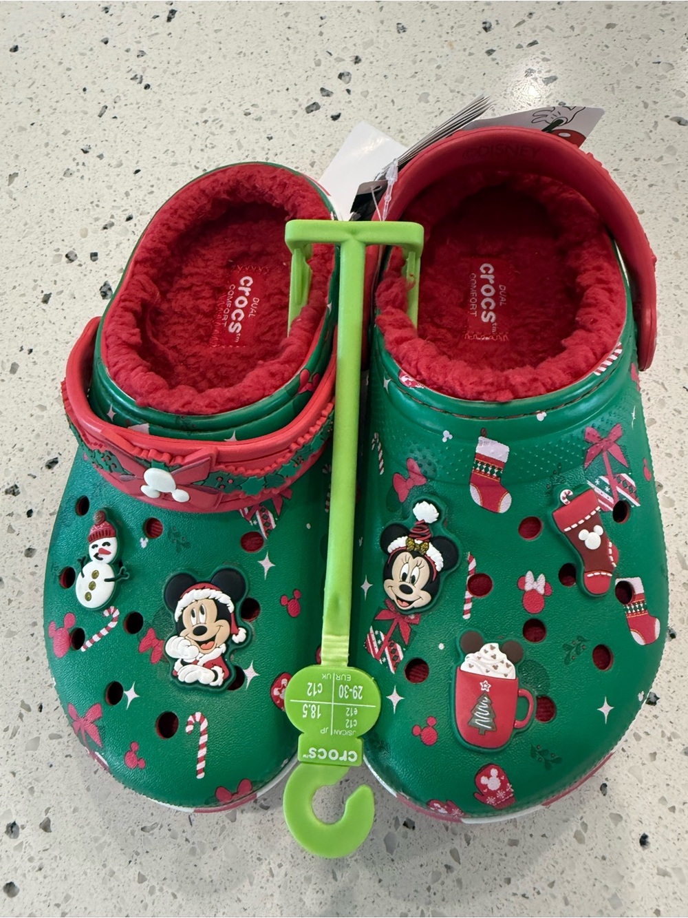 New boys girls CROCS Sz 12, 3 Mickey Minnie Mouse Holiday with Fleece Lining